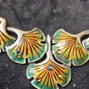 Chico's Silver and Enamel Green Jinko Leaf Necklace